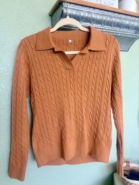 🧡Camel Brown🧡Women's Cable Knit Polo Sweater